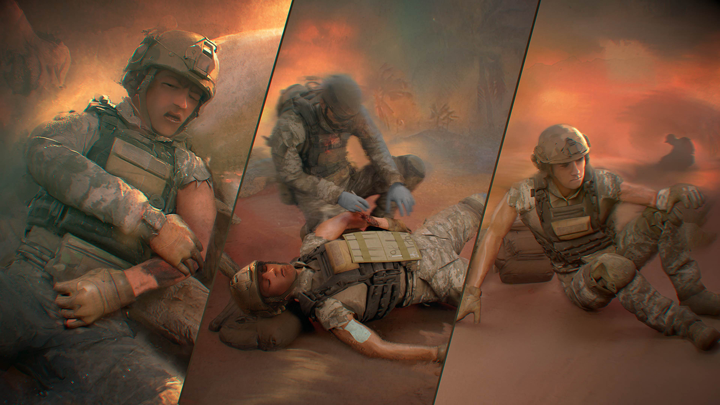 Artist’s concept of field-ready anesthetic being applied on the battlefield.