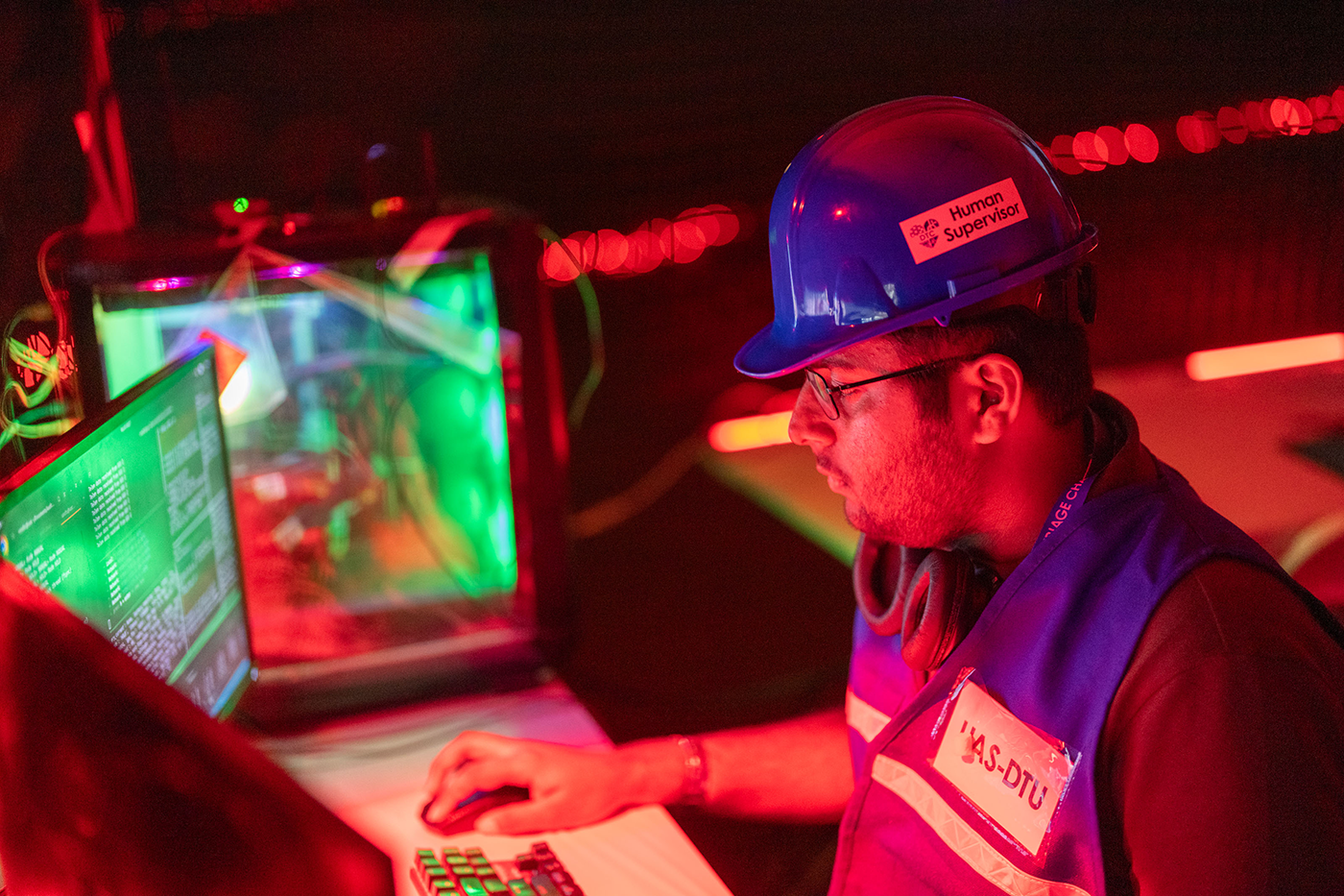 Team member reviews data during DARPA Triage Challenge Night Ambush run